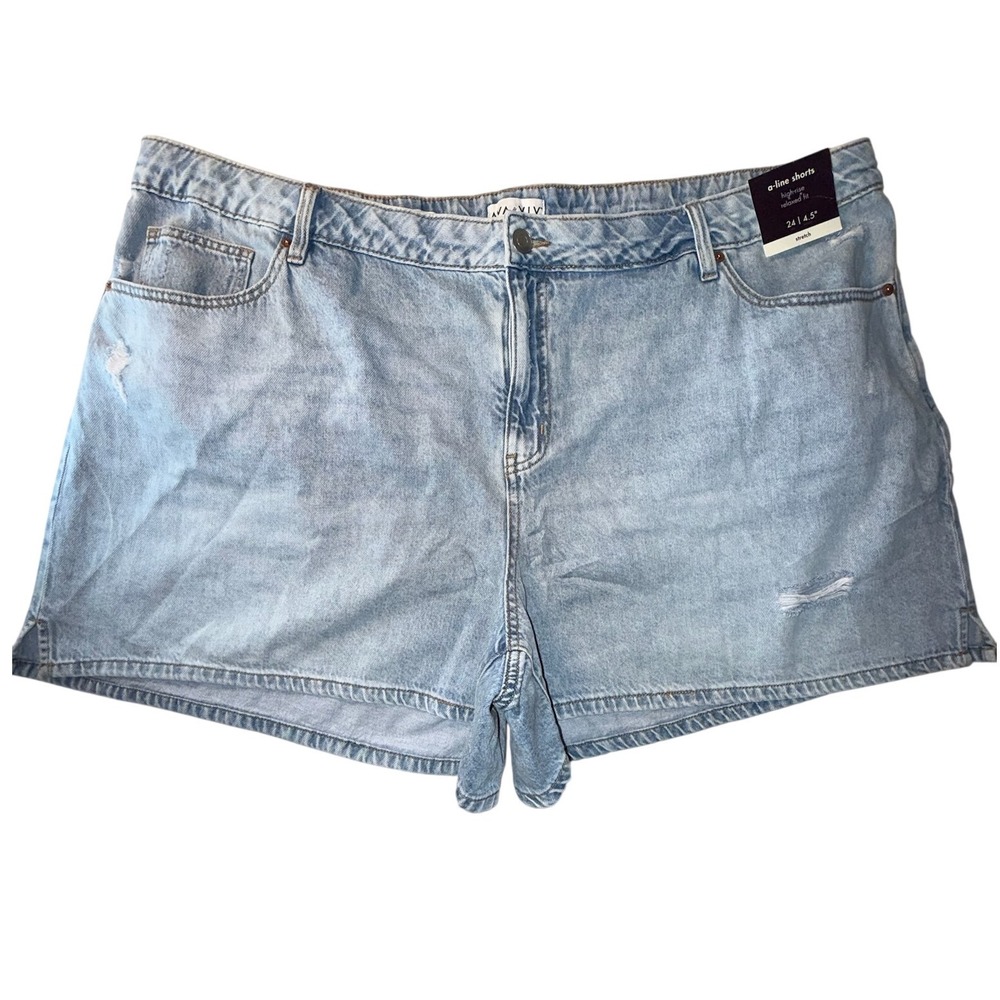 Ava & Viv Womens Plus Size 24 High Rise A-Line Denim Shorts Light Vintage Wash
